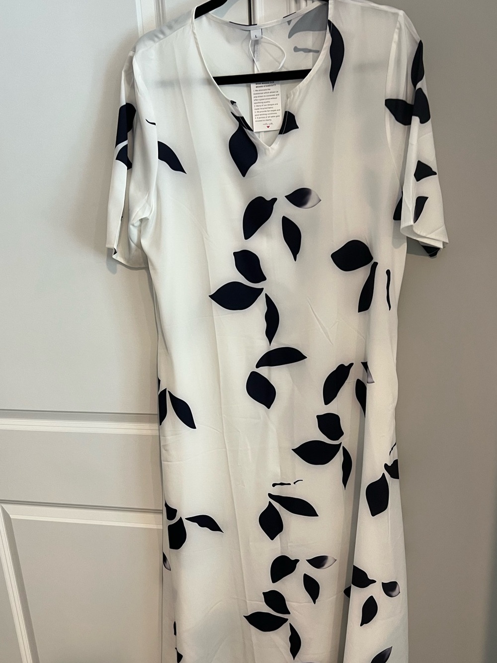 Women’s White Dress with Black Leaf Print - Classic Shift